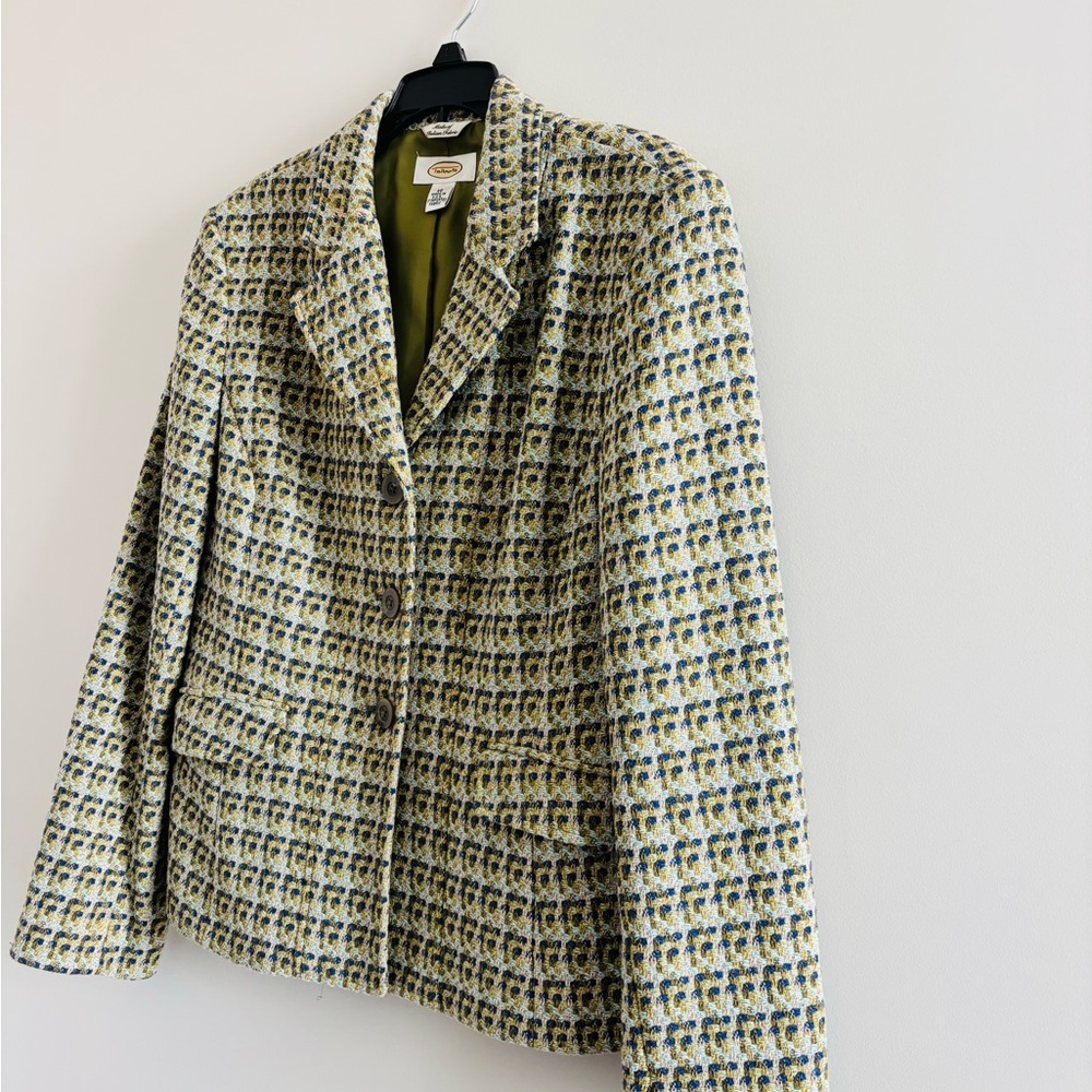 VTG Talbots Blazer Green Tweed Wool Blend Womens 10 Office Academia Preppy USA - Picture 5 of 11